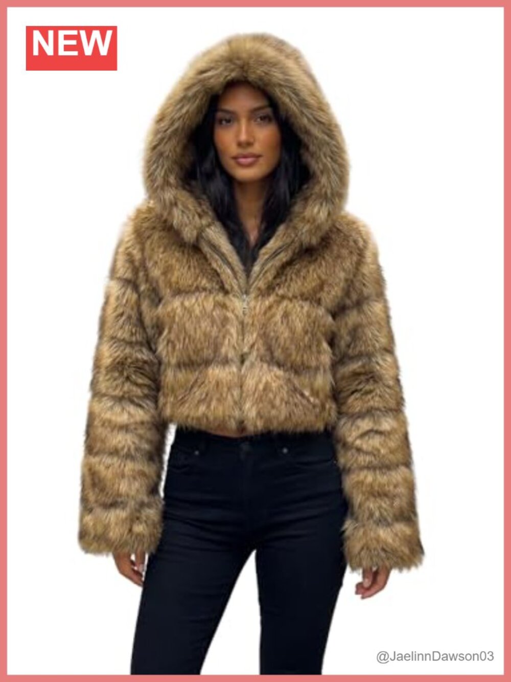 Women Fuzzy Hooded Cropped Faux Fur Puffer Jacket Zip Up Warm Winter Coat